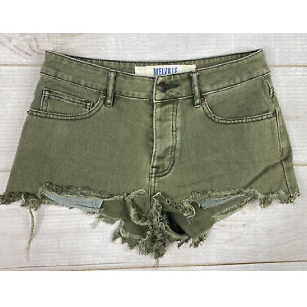 Brandy Melville olive green cut-off Jean‎ shorts size 27 concert festival mini